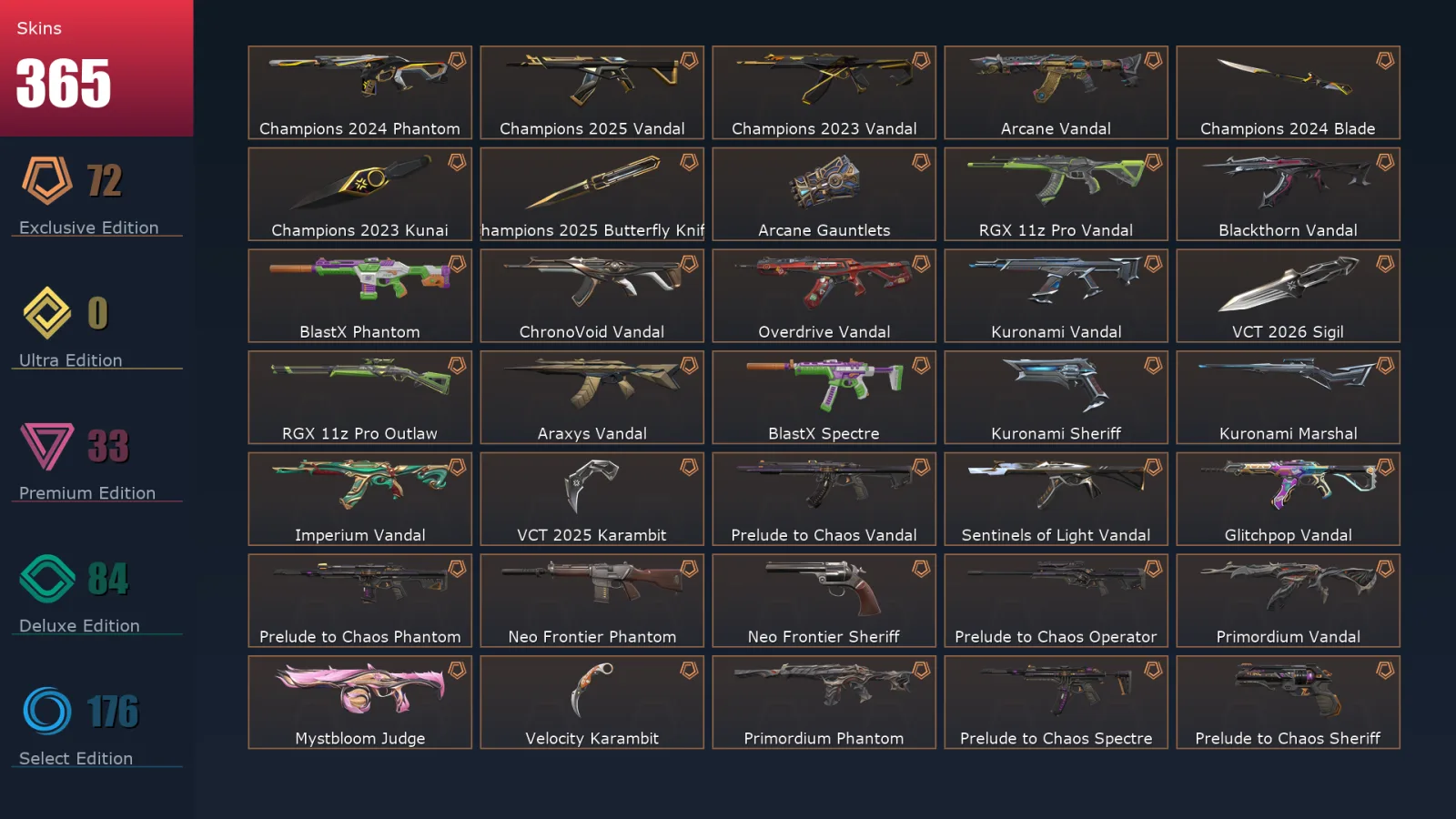 [Valorant] | EU | Level 387 | 29 Agents | 365 Skins