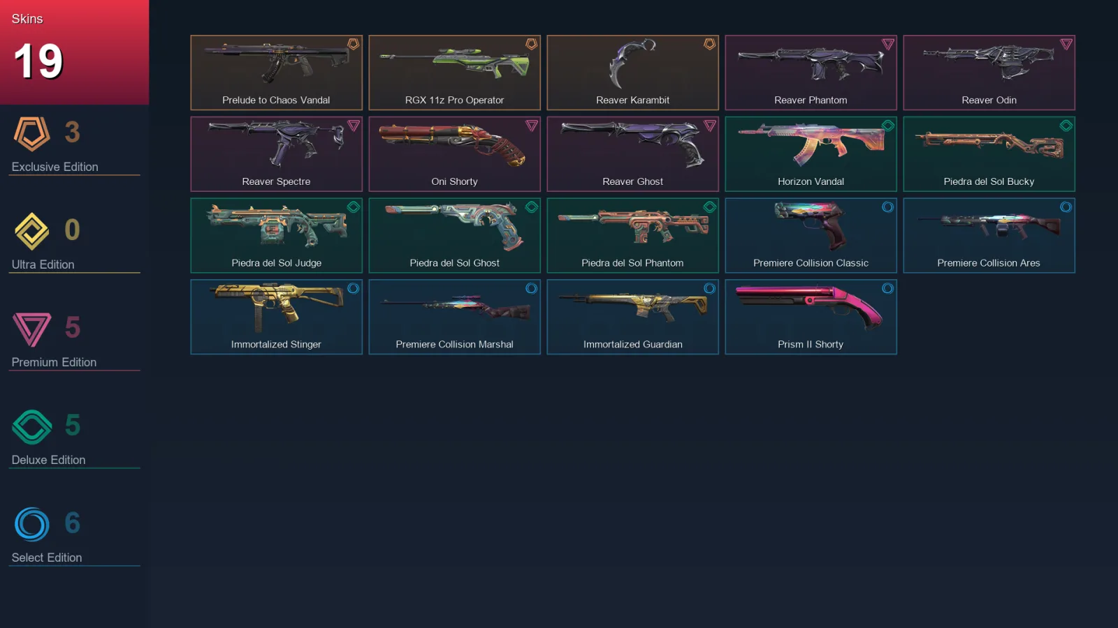 AP | Lv44 | Unranked | 19 Skin | 16 Agent | 22 Buddy