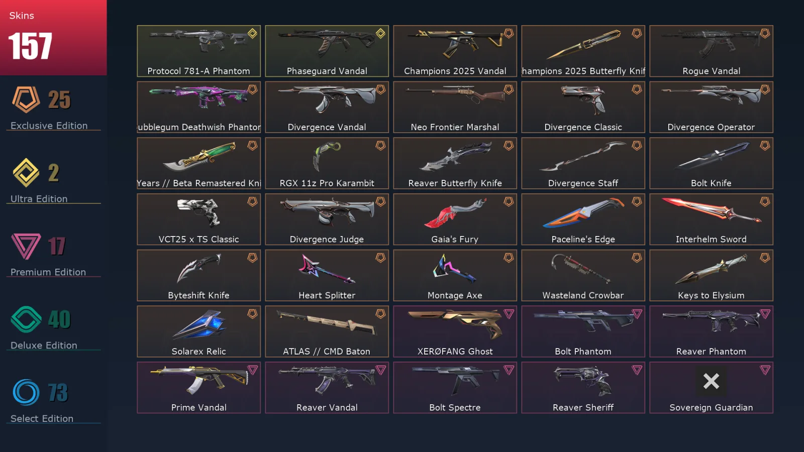 [Valorant] | EU | Level 197 | Silver 3 | 29 Agents | 157 Skins