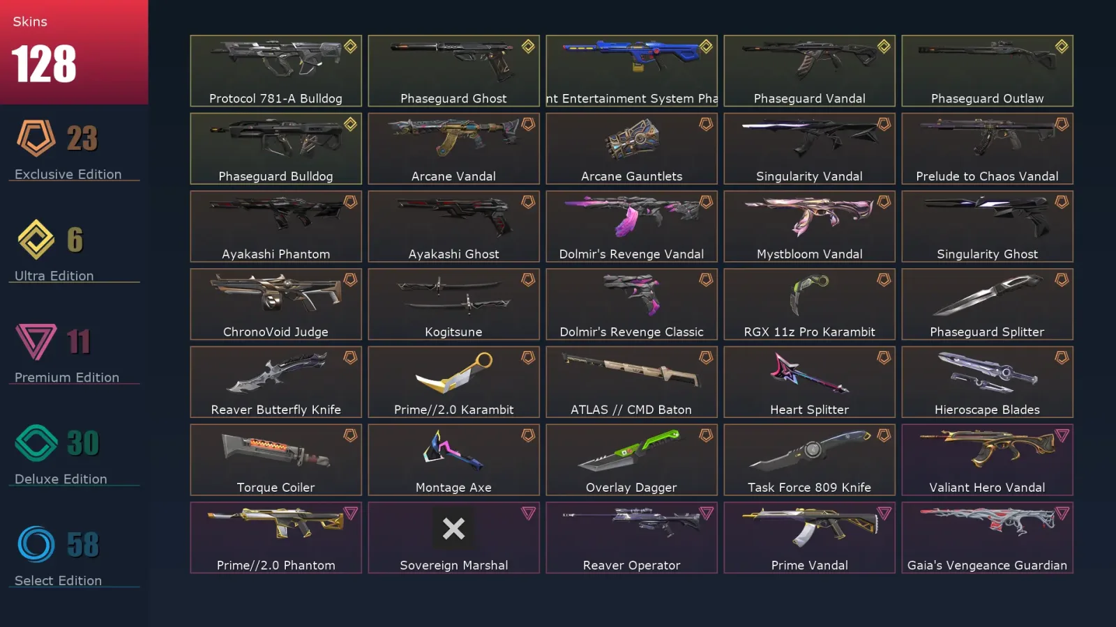 [Valorant] | EU | Level 268 | Silver 1 | 29 Agents | 128 Skins