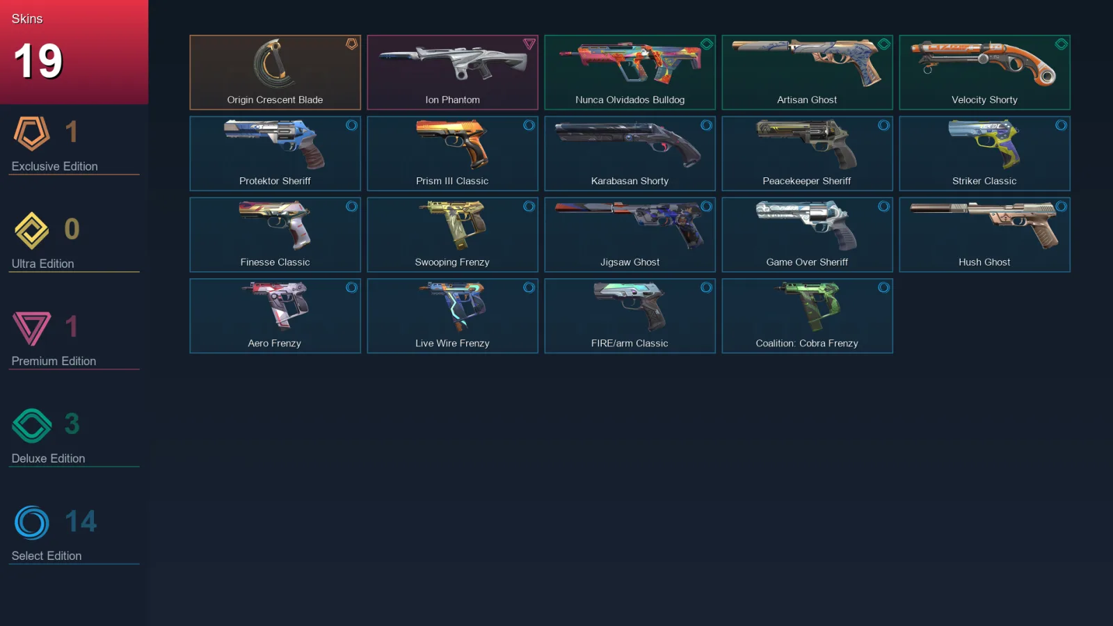 AP | Origin Crescent Blade | Ion Phantom | Nunca Olvidados Bulldog | Artisan Ghost | 19 Skin | 21 Agent | 64 Buddy | Lv172