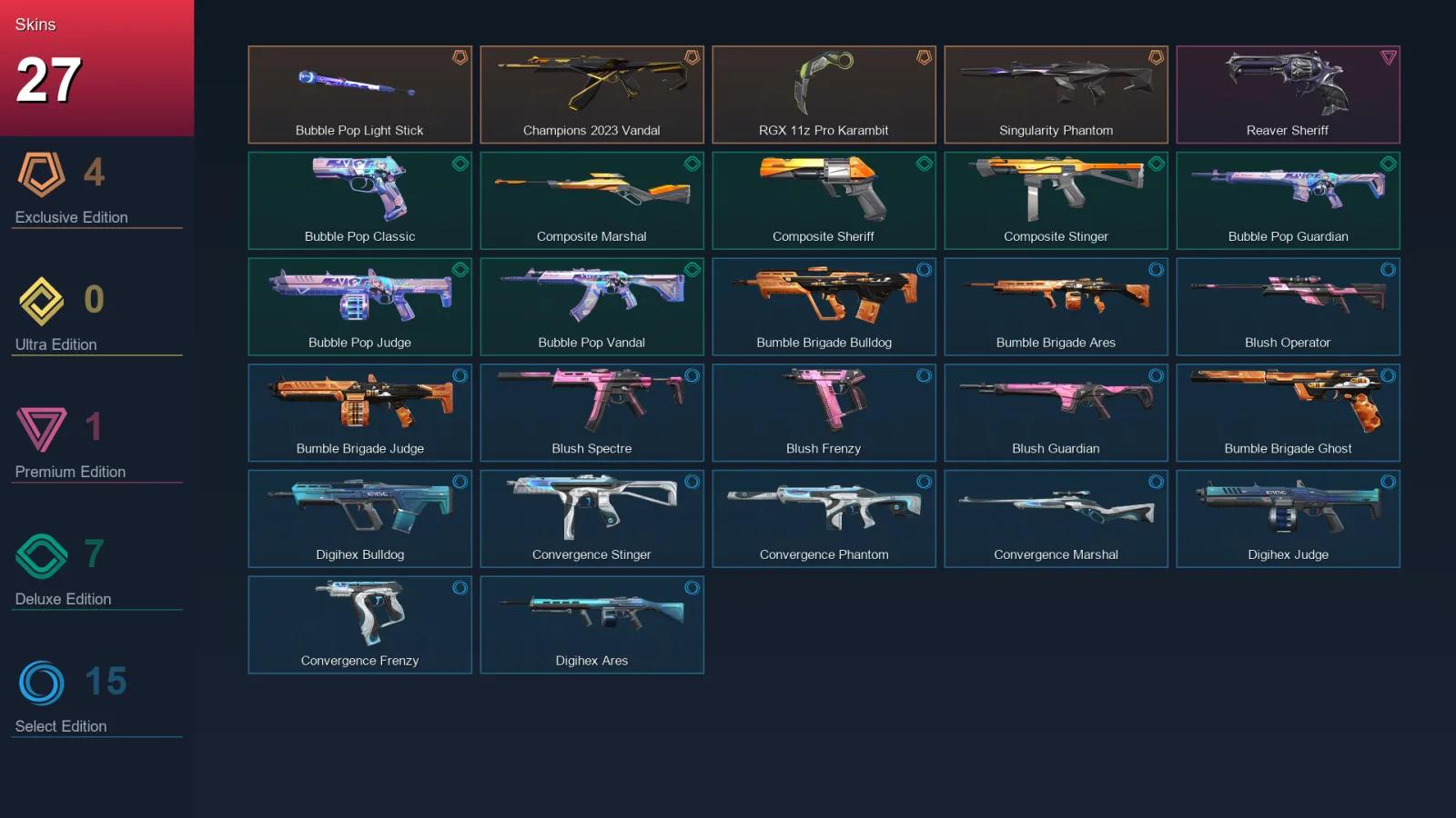 EU | Lv57 | Unranked | 27 Skin | 20 Agent | 37 Buddy