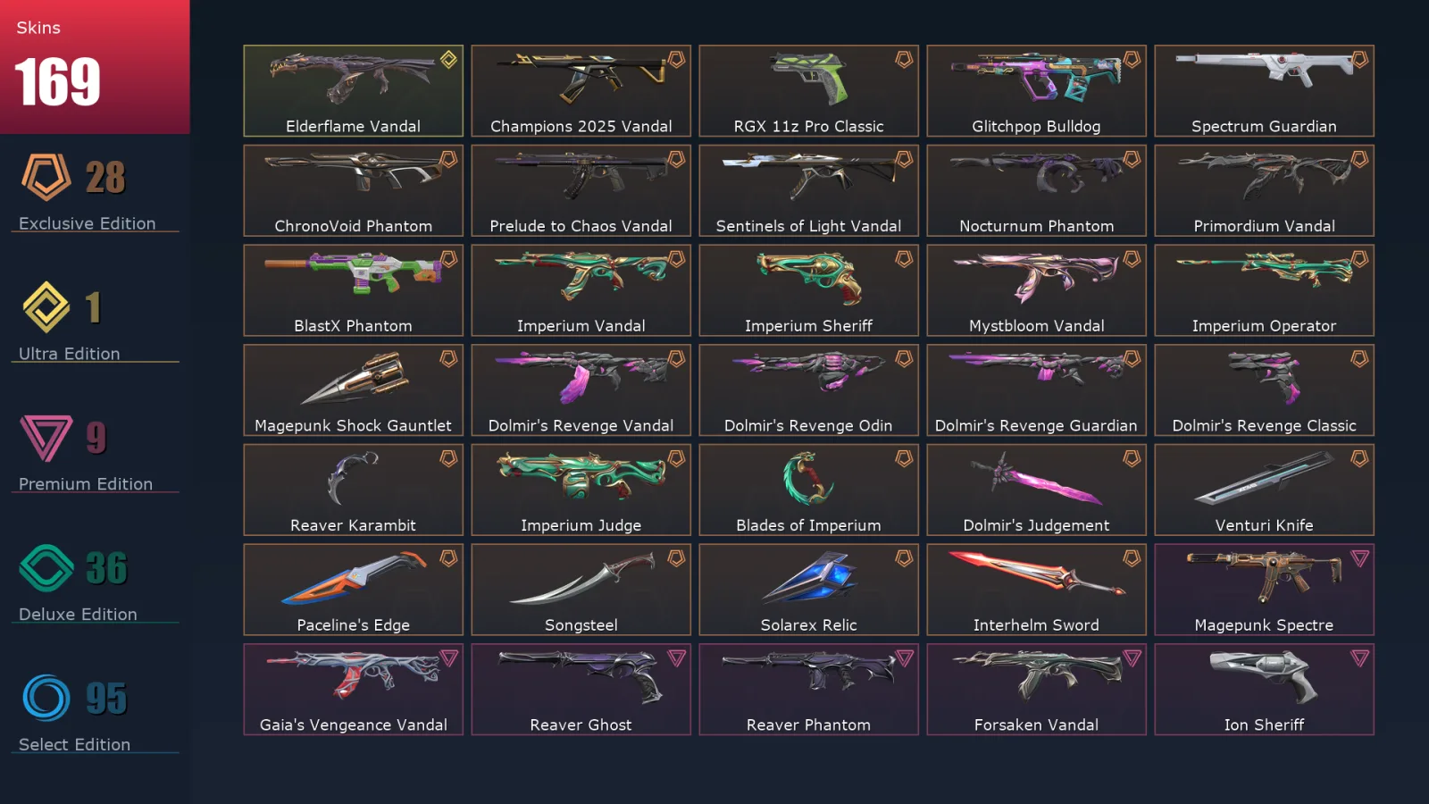 [Valorant] | EU | Level 240 | 29 Agents | 169 Skins