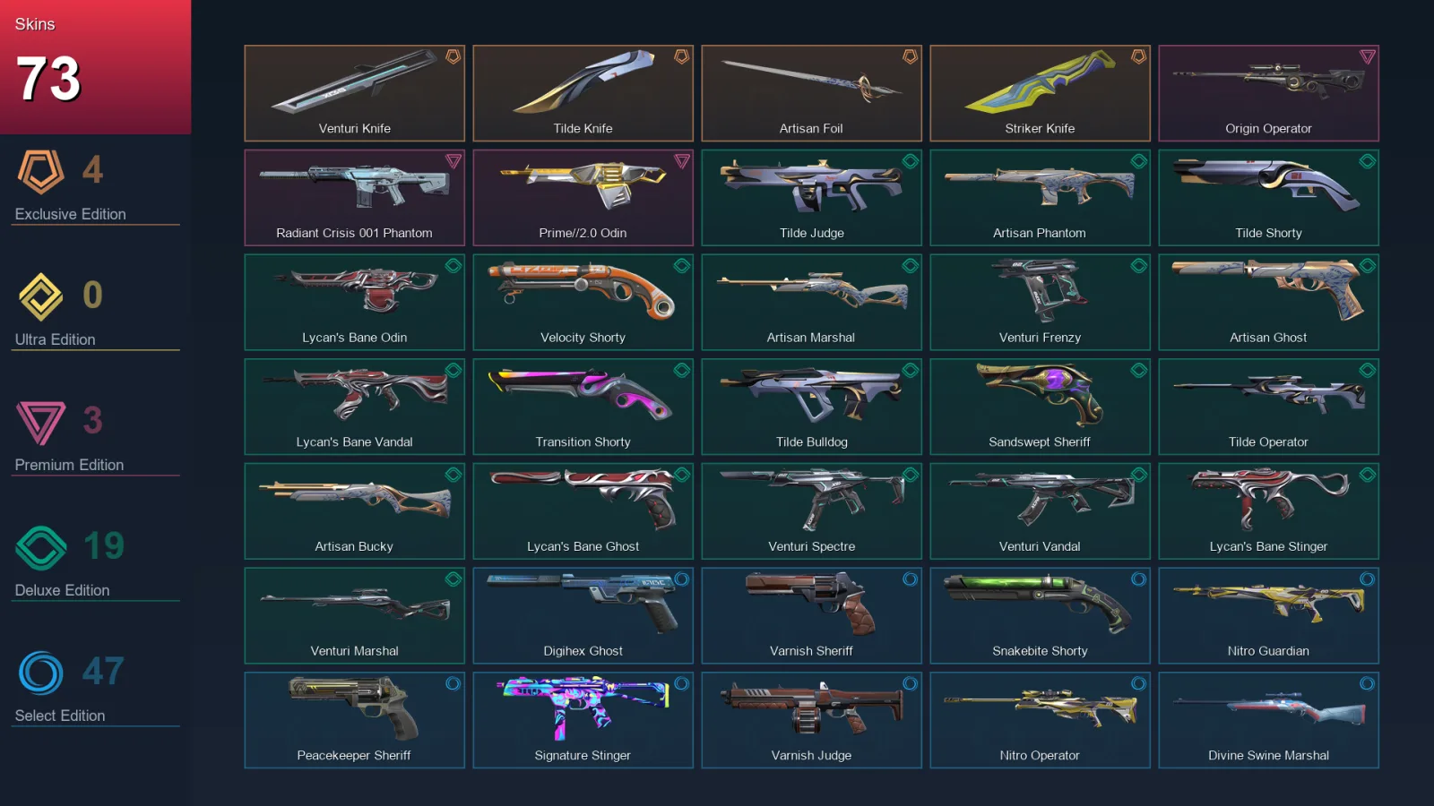AP | Lv272 | Unranked | 73 Skin | 27 Agent | 119 Buddy