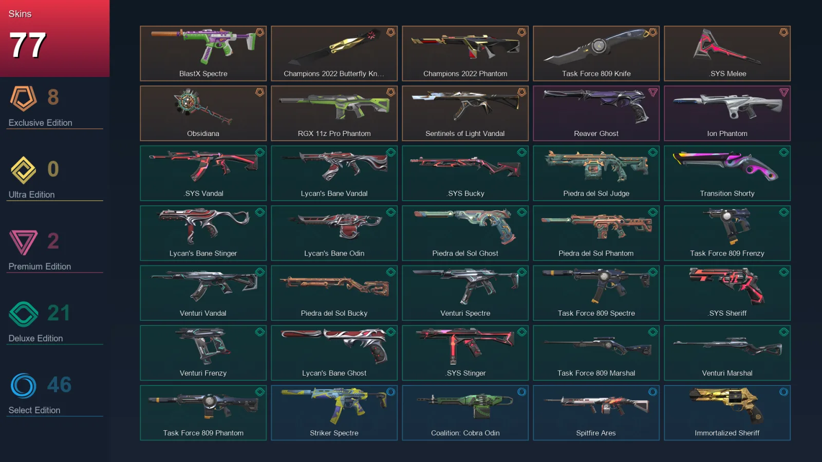 EU | Lv189 | Unranked | 77 Skin | 27 Agent | 107 Buddy