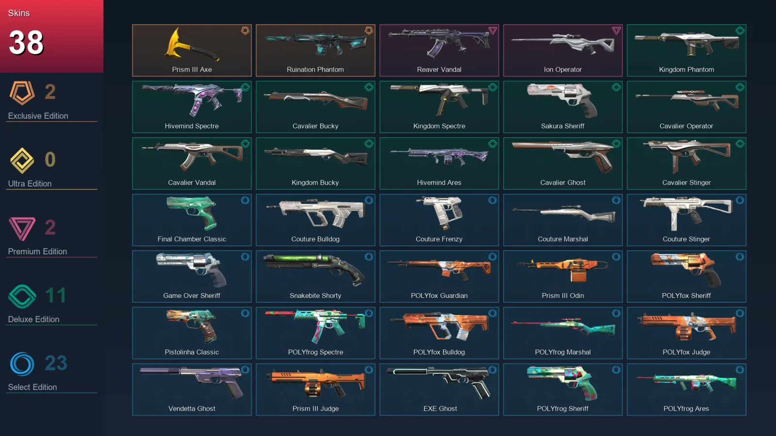 EU | Lv108 | Unranked | 38 Skin | 22 Agent | 59 Buddy