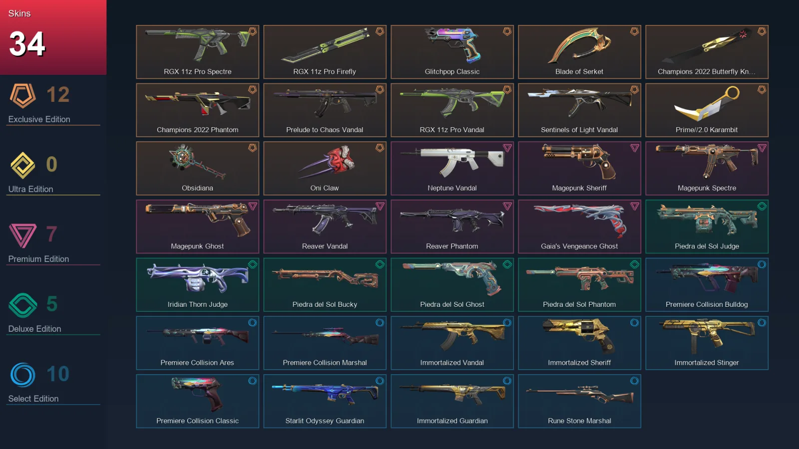 AP | Lv44 | Unranked | 34 Skin | 18 Agent | 28 Buddy