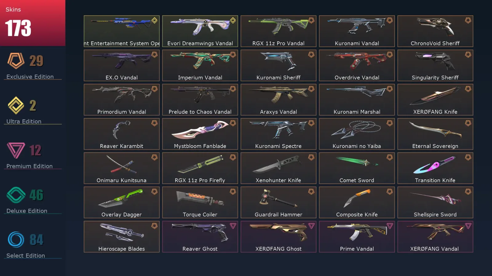 [Valorant] | EU | Level 367 | Ascendant 1 | 29 Agents | 173 Skins