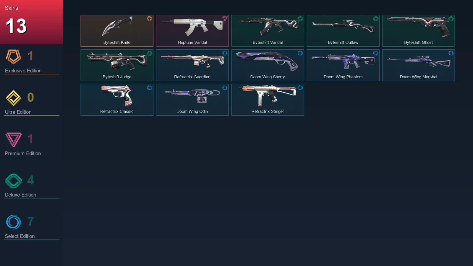 EU | Lv32 | Unranked | 13 Skin | 13 Agent | 14 Buddy — Byteshift Judge