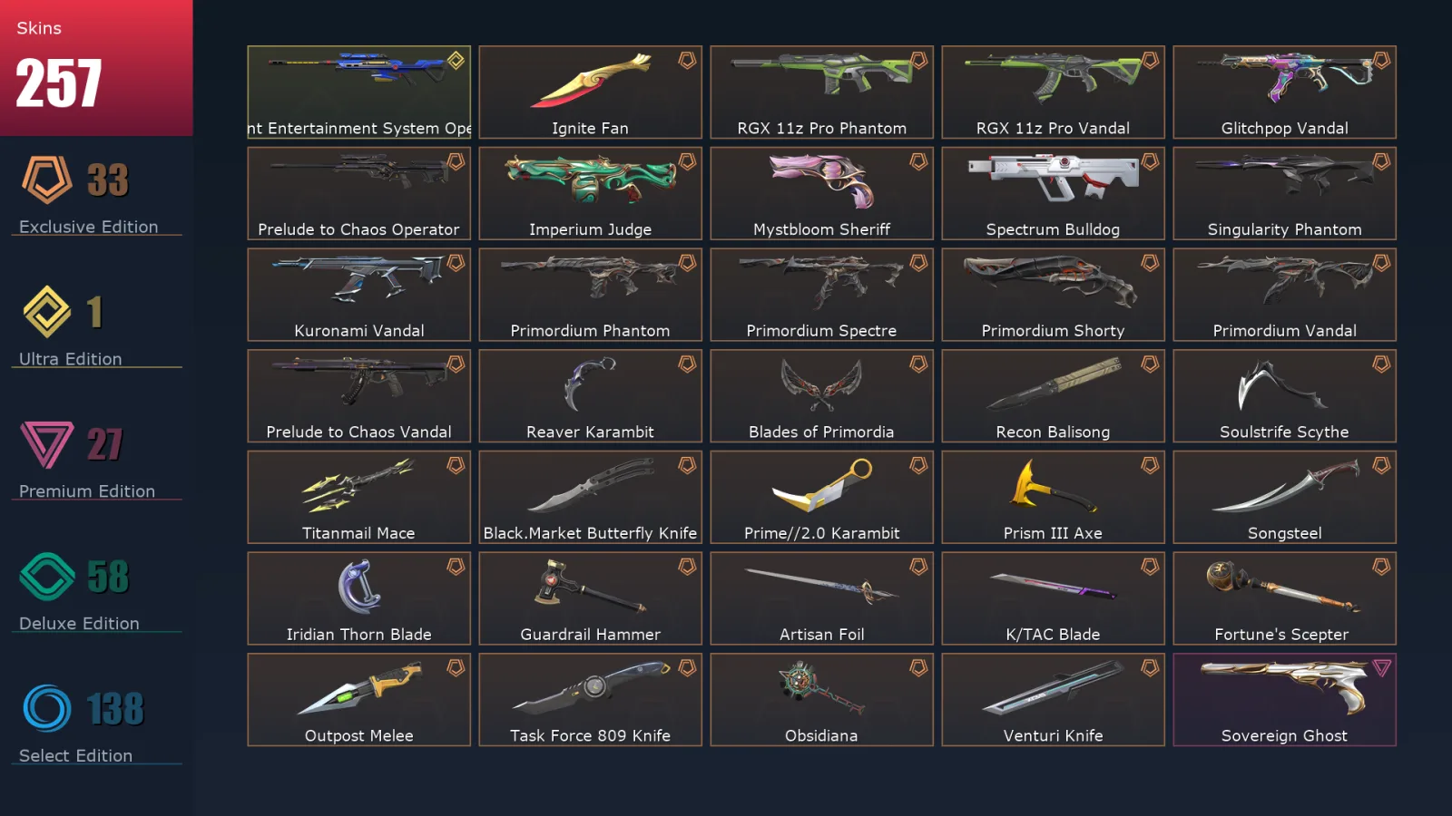 [Valorant] | EU | Level 500 | 29 Agents | 257 Skins