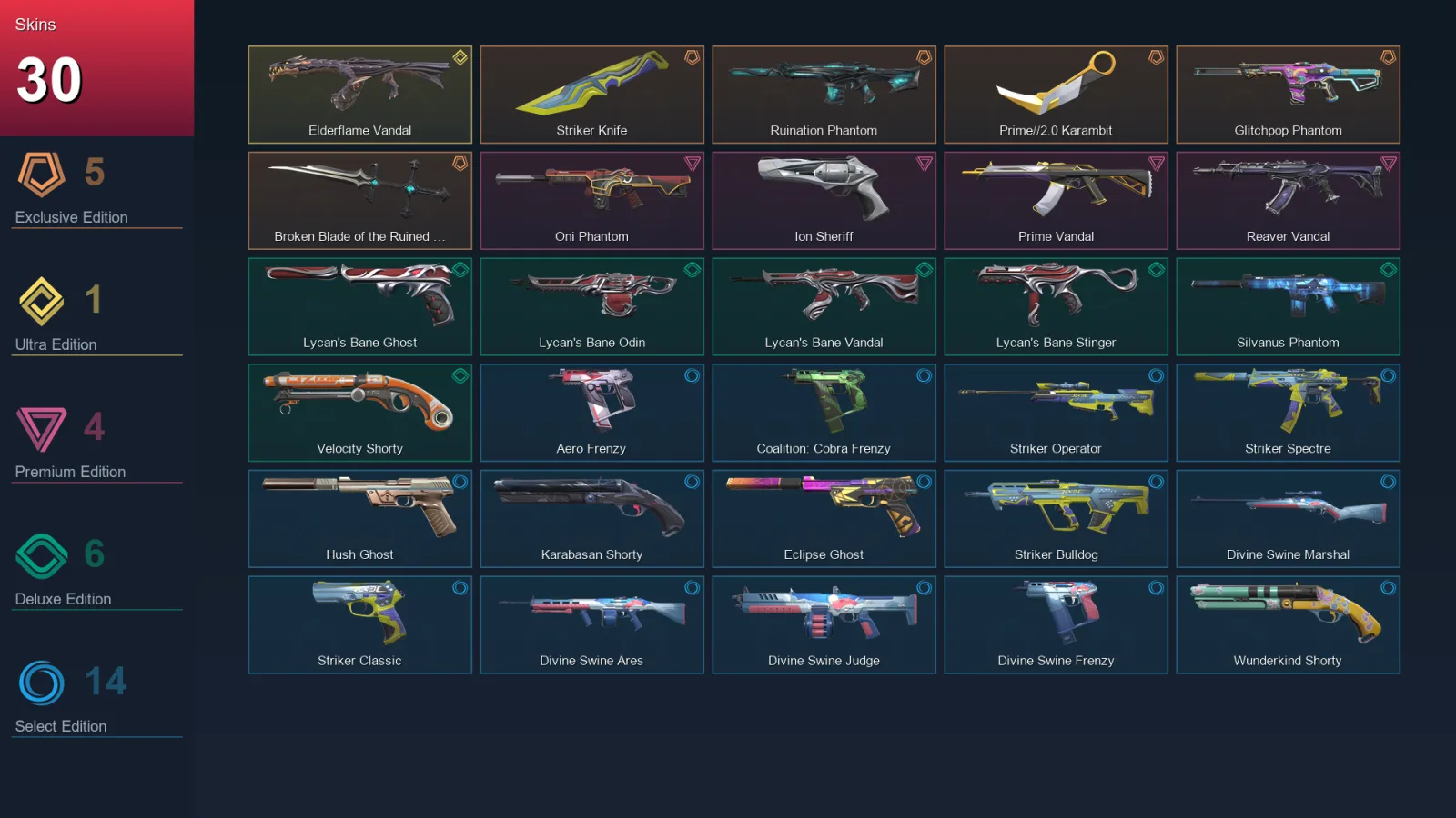 AP | Lv172 | Unranked | 30 Skin | 27 Agent | 91 Buddy