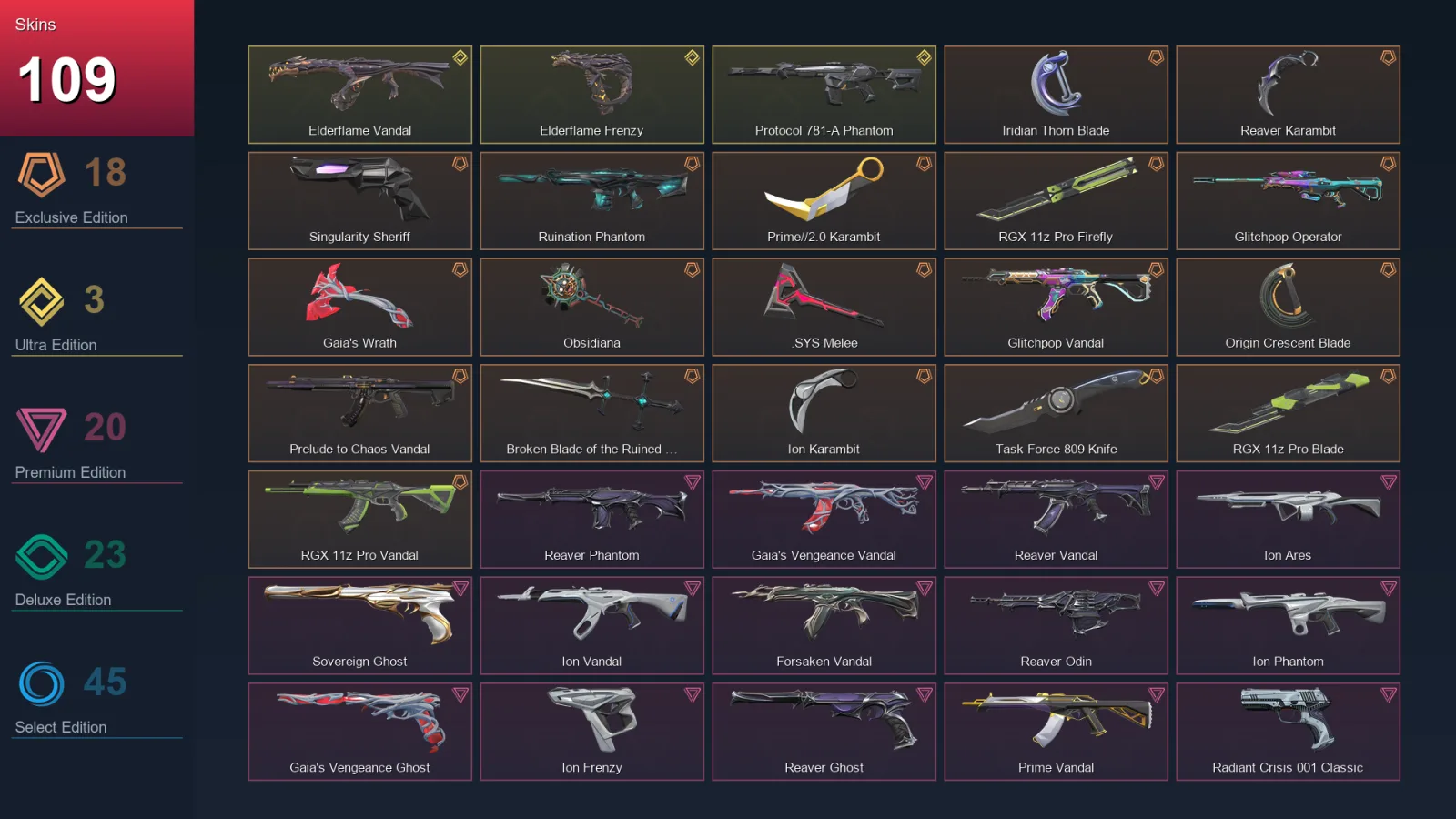 EU | Lv160 | Unranked | 109 Skin | 23 Agent | 87 Buddy