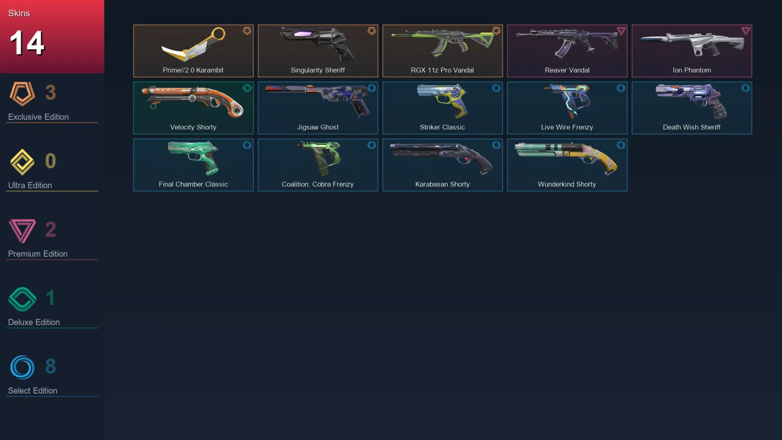NA | Lv159 | Unranked | 14 Skin | 26 Agent | 71 Buddy