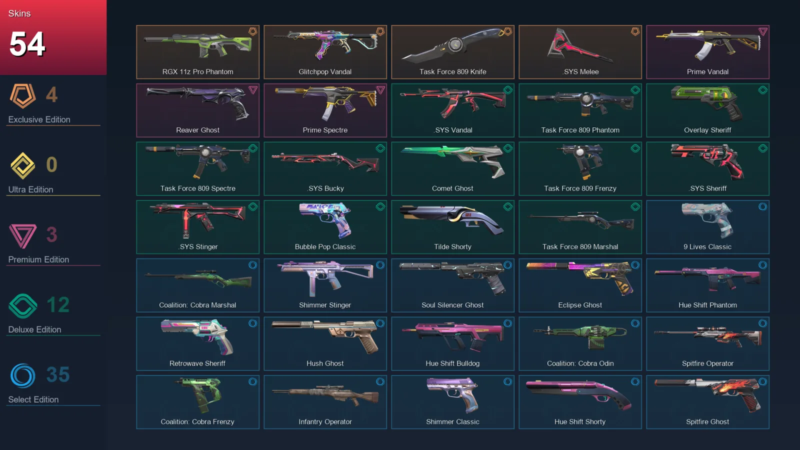 AP | Lv324 | Unranked | 54 Skin | 25 Agent | 117 Buddy