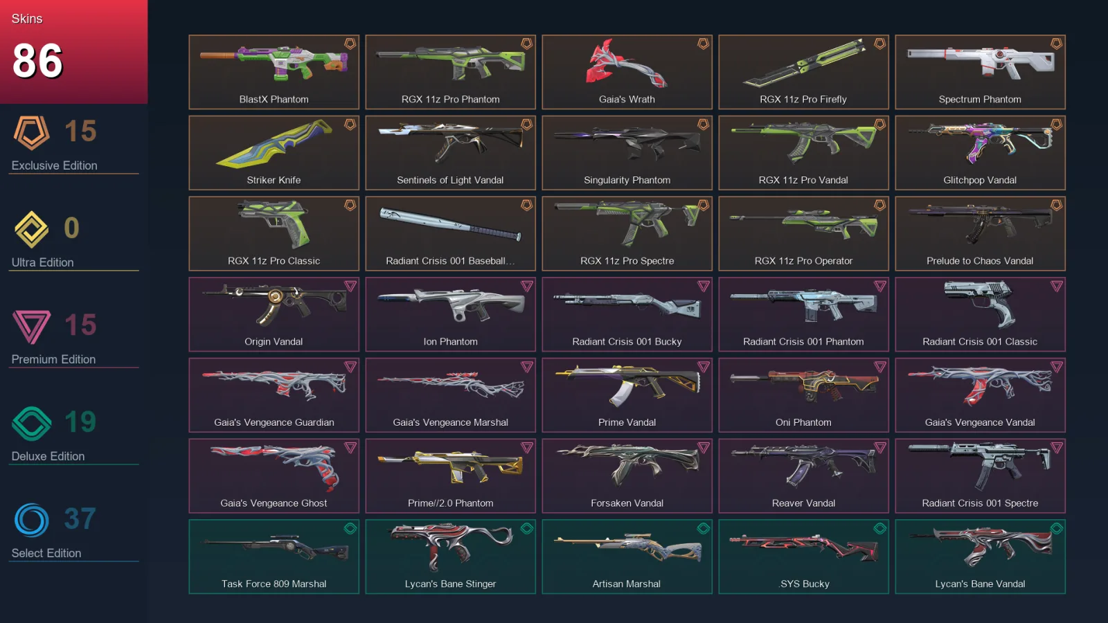 EU | Lv98 | Unranked | 86 Skin | 20 Agent | 63 Buddy
