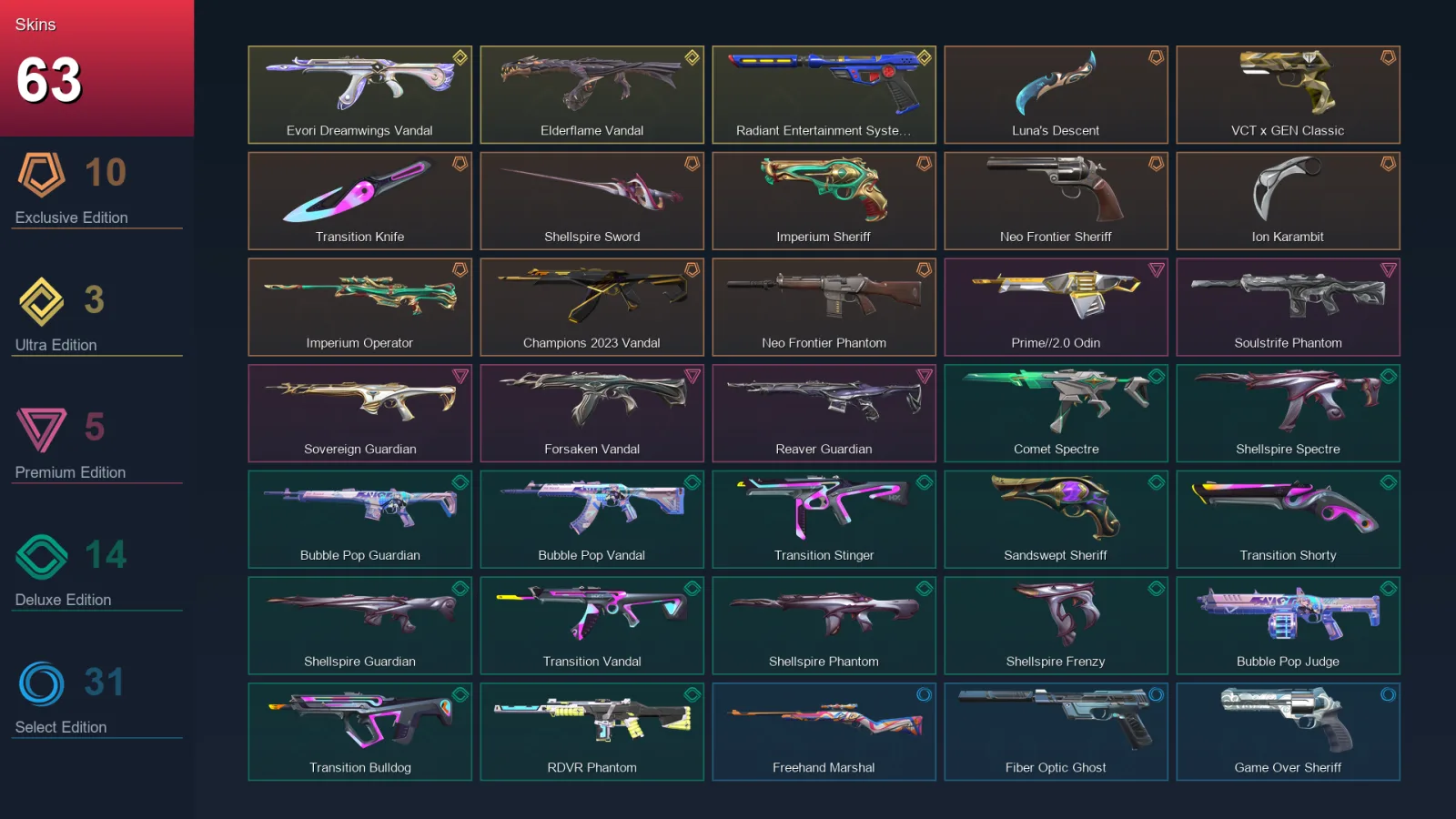 EU | Lv184 | Unranked | 63 Skin | 26 Agent | 82 Buddy — Valorant account