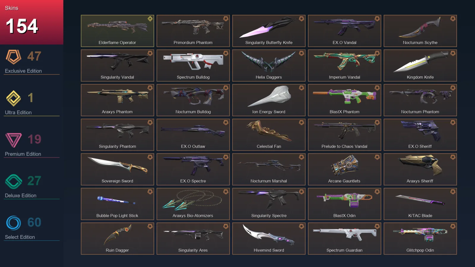 AP | Lv130 | Unranked | 154 Skin | 26 Agent | 114 Buddy
