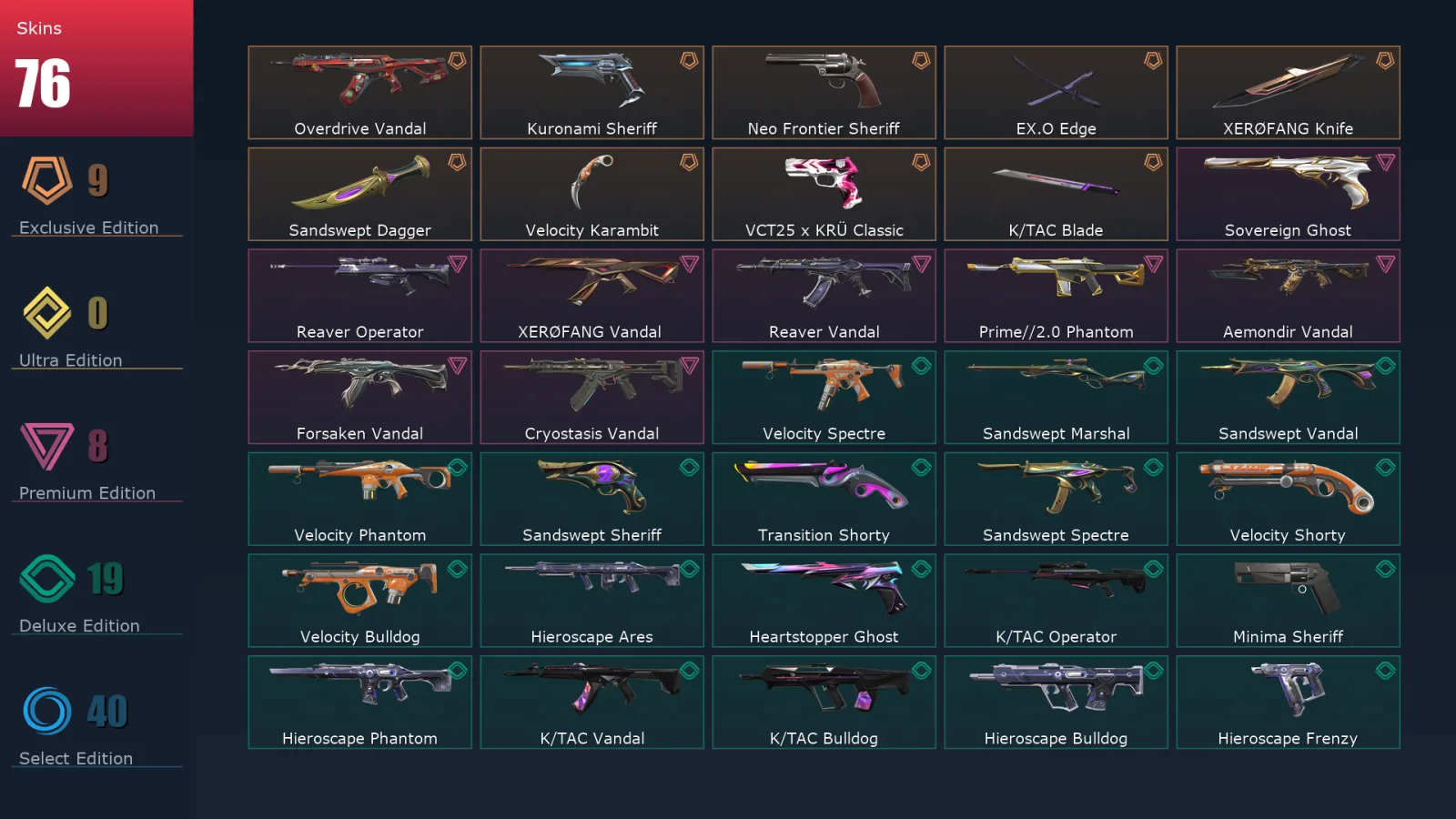 [Valorant] | EU | Level 298 | 28 Agents | 76 Skins