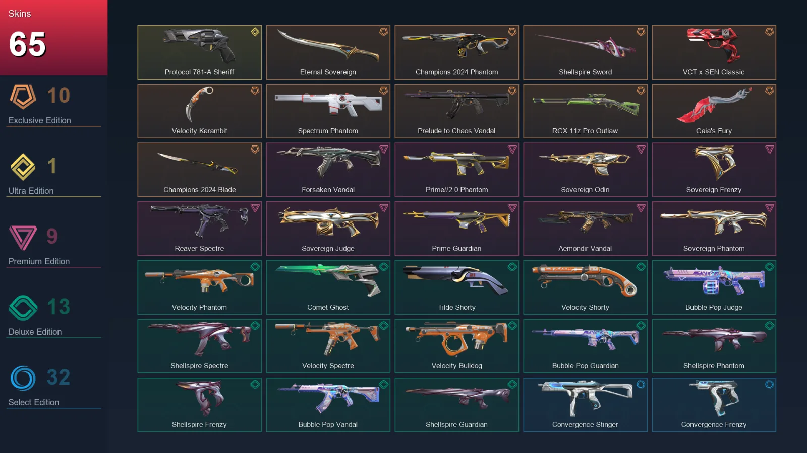 AP | Lv209 | Unranked | 65 Skin | 24 Agent | 94 Buddy — Valorant account