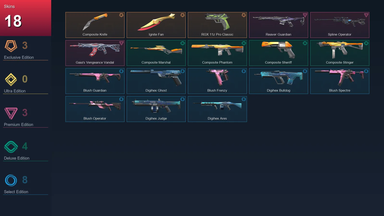 NA | Lv35 | Unranked | 18 Skin | 14 Agent | 15 Buddy