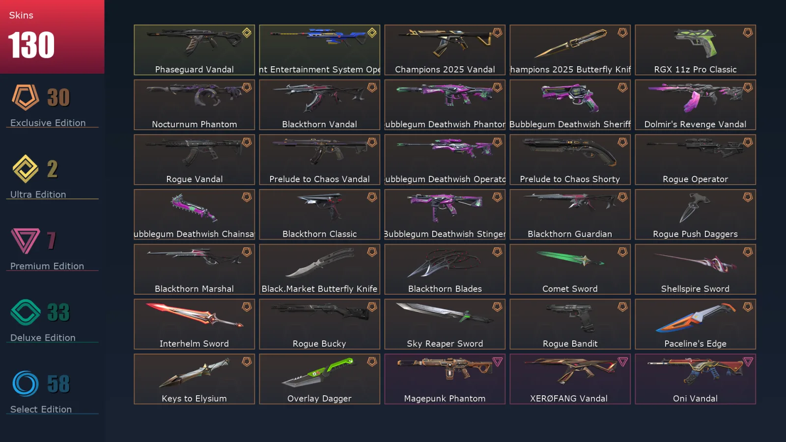 [Valorant] | EU | Level 235 | Ascendant 2 | 29 Agents | 130 Skins