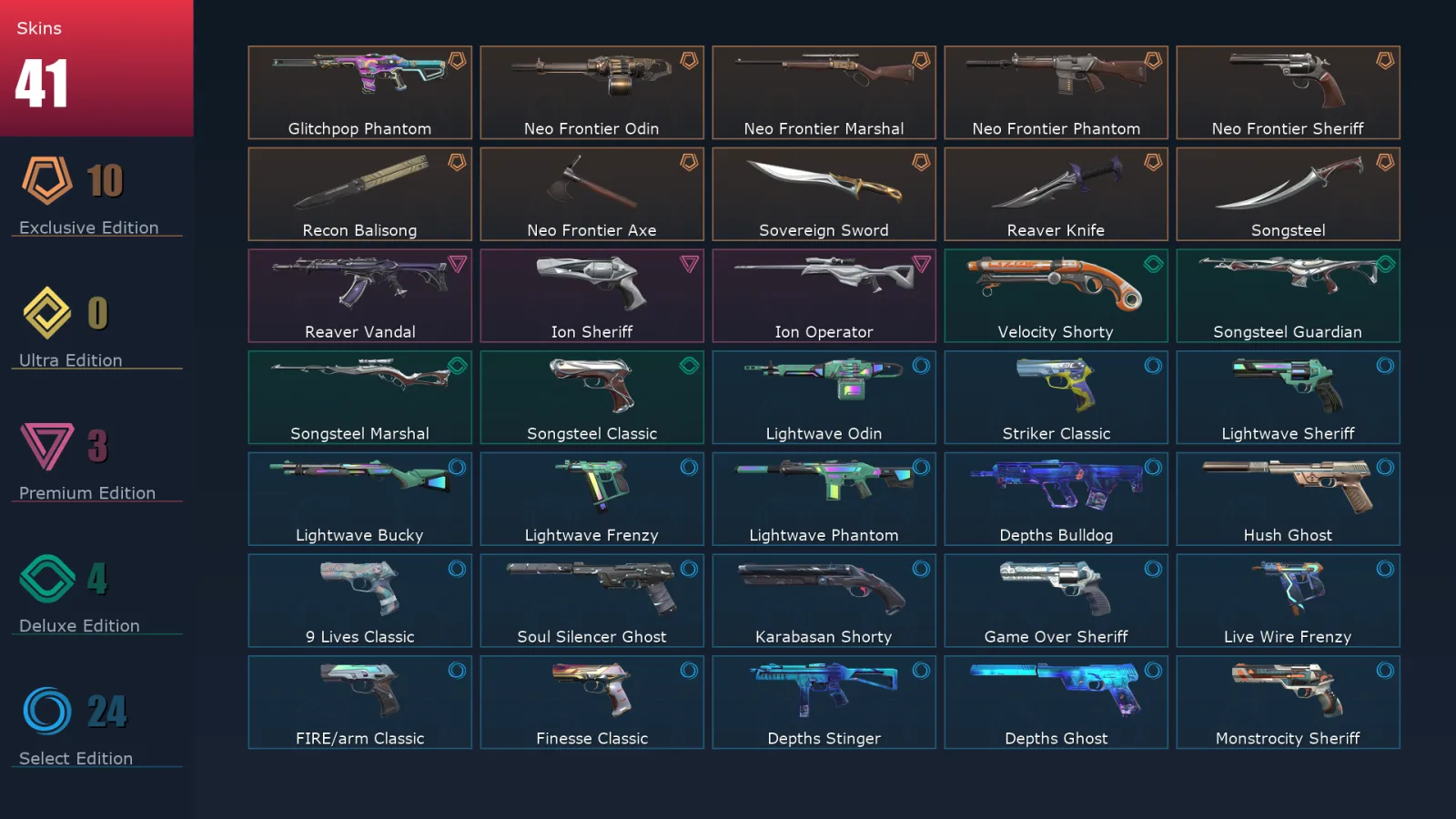 [Valorant] | EU | Level 208 | Bronze 2 | 25 Agents | 41 Skins