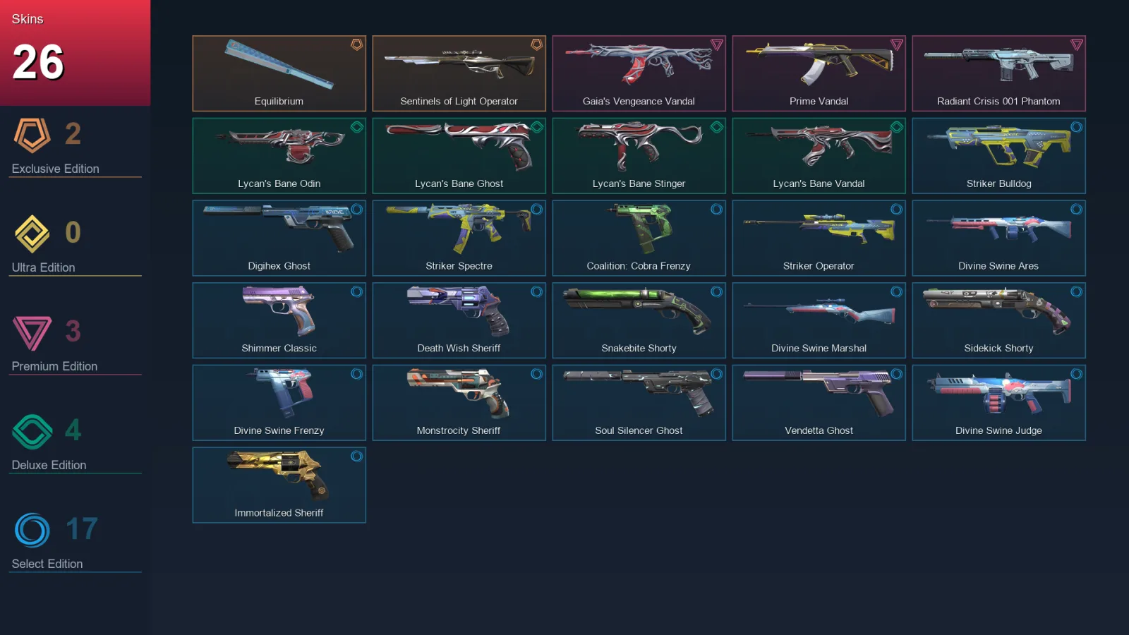 EU | Lv173 | Unranked | 26 Skin | 23 Agent | 57 Buddy