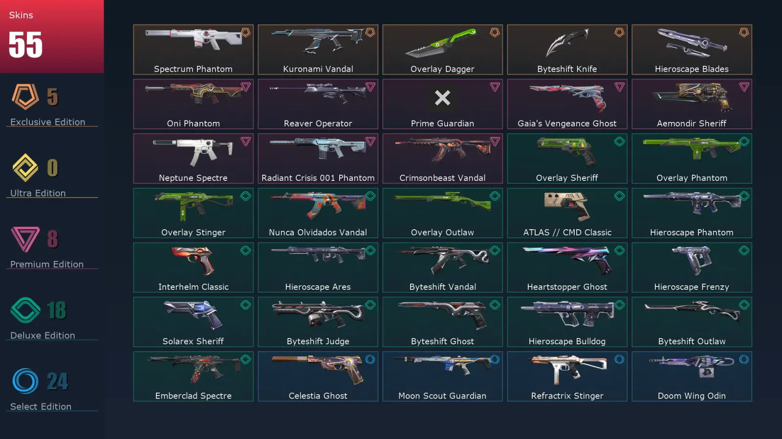 [Valorant] | EU | Level 202 | Gold 2 | 28 Agents | 55 Skins — Valorant account