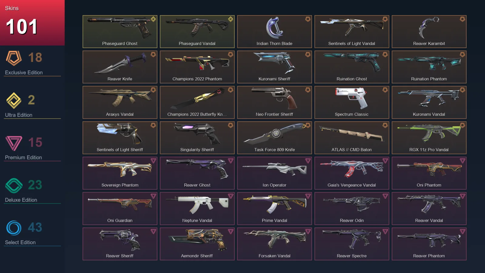 NA | Lv91 | Unranked | 101 Skin | 27 Agent | 64 Buddy — Valorant account