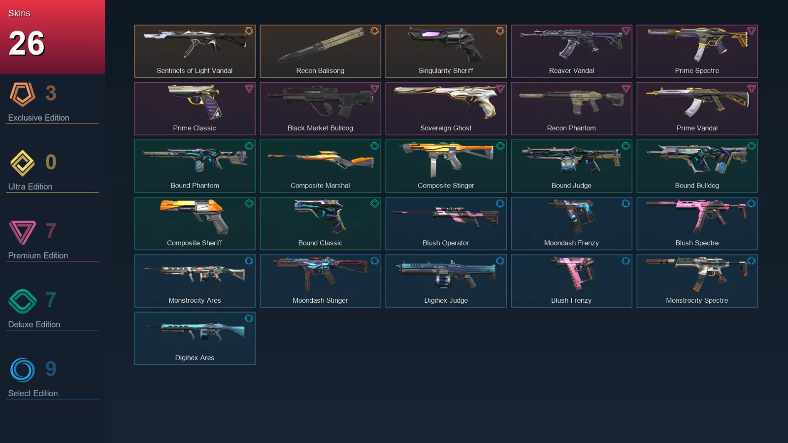 AP | Lv30 | Unranked | 26 Skin | 13 Agent | 17 Buddy