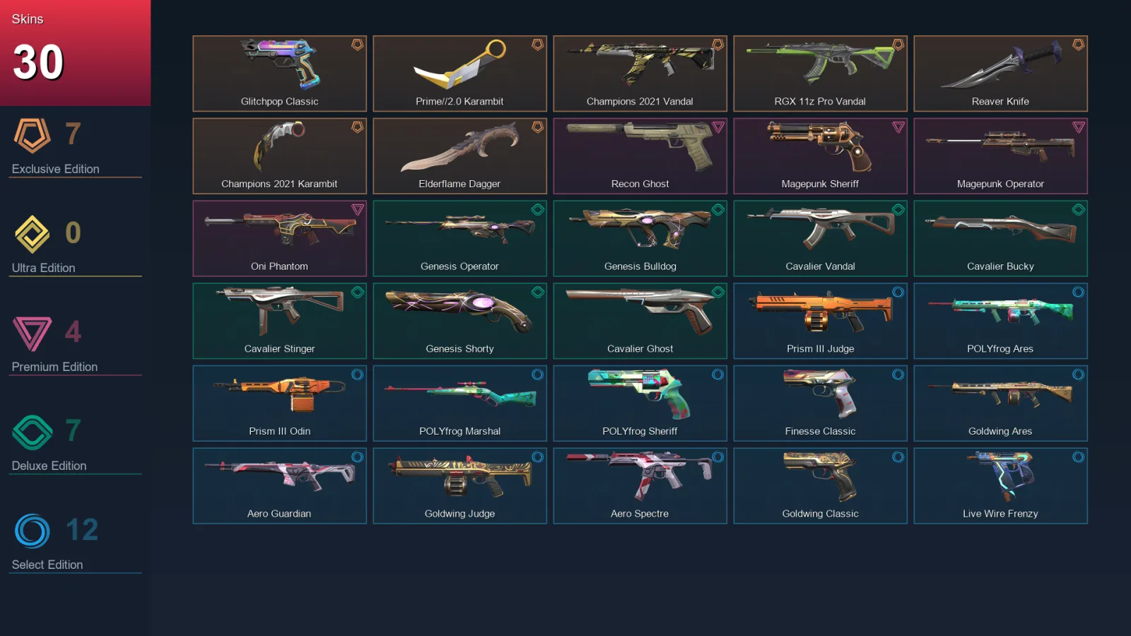 NA | Glitchpop Classic | Prime//2.0 Karambit | Champions 2021 Vandal | RGX 11z Pro Vandal | 30 Skin | 17 Agent | 60 Buddy | Lv74