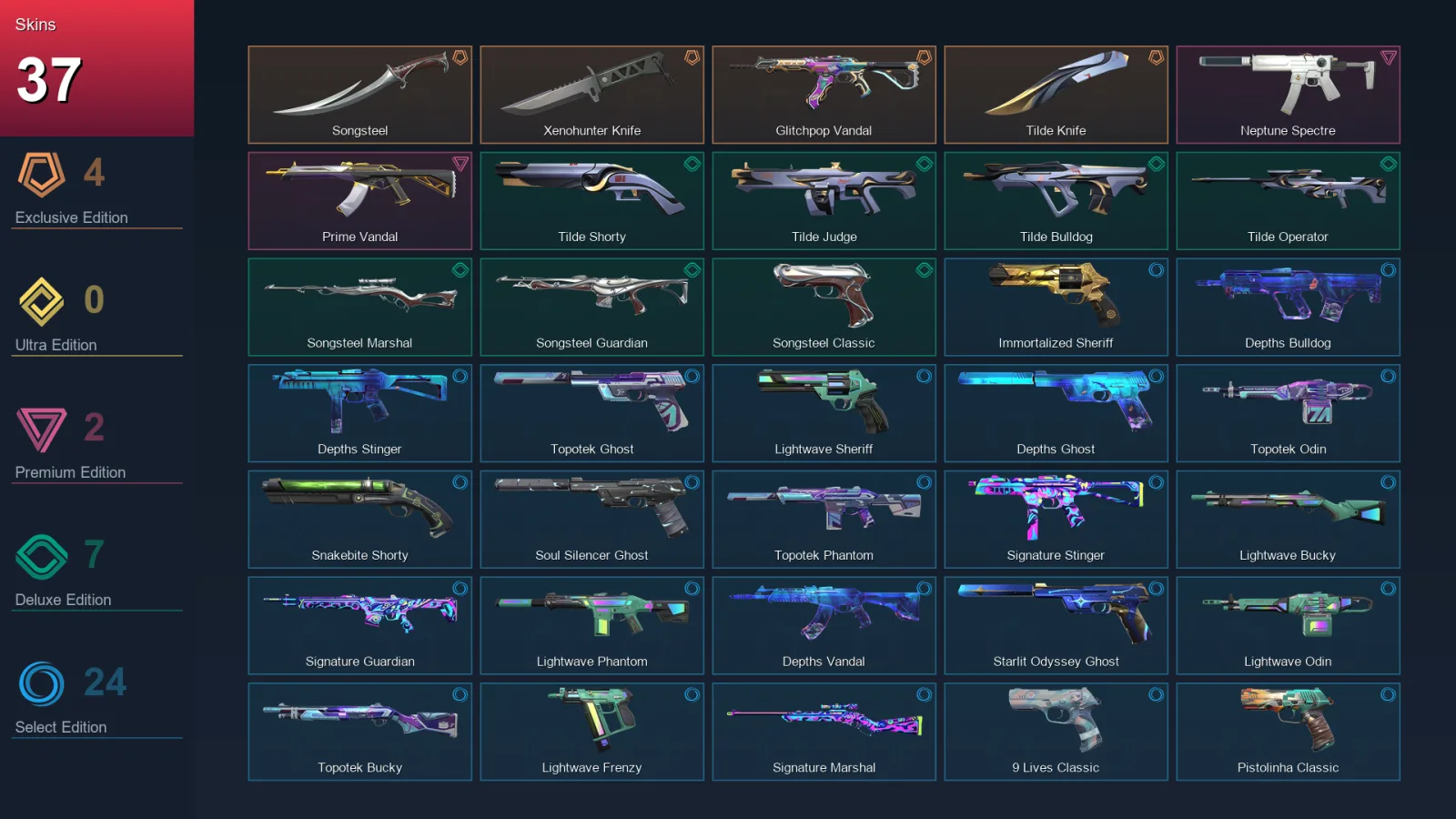 EU | Songsteel | Xenohunter Knife | Glitchpop Vandal | Tilde Knife | 37 Skin | 25 Agent | 64 Buddy | Lv122