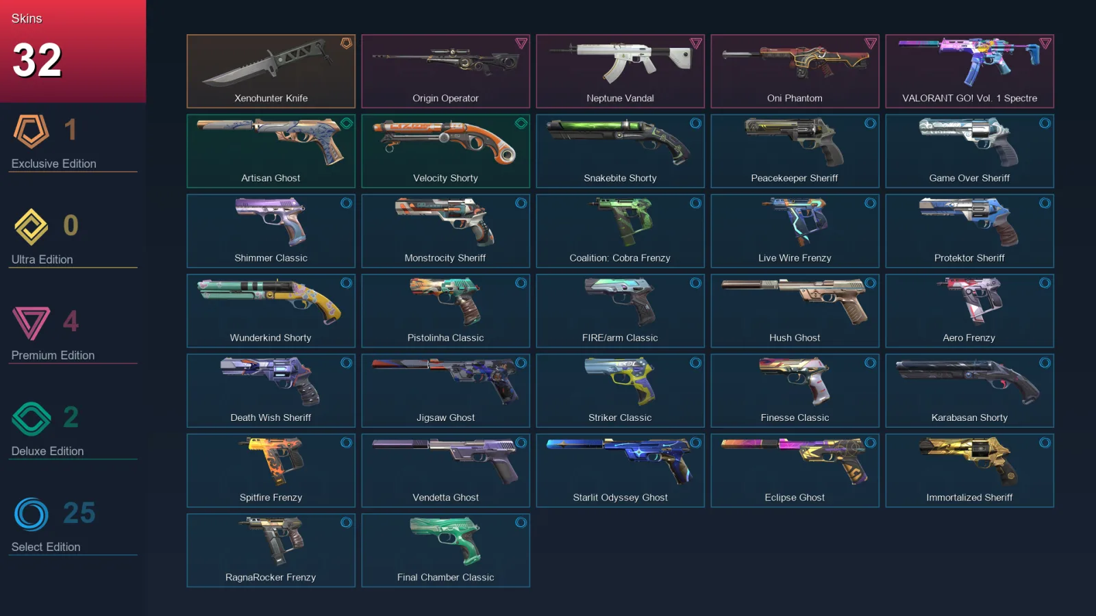 AP | Lv286 | Unranked | 32 Skin | 25 Agent | 102 Buddy