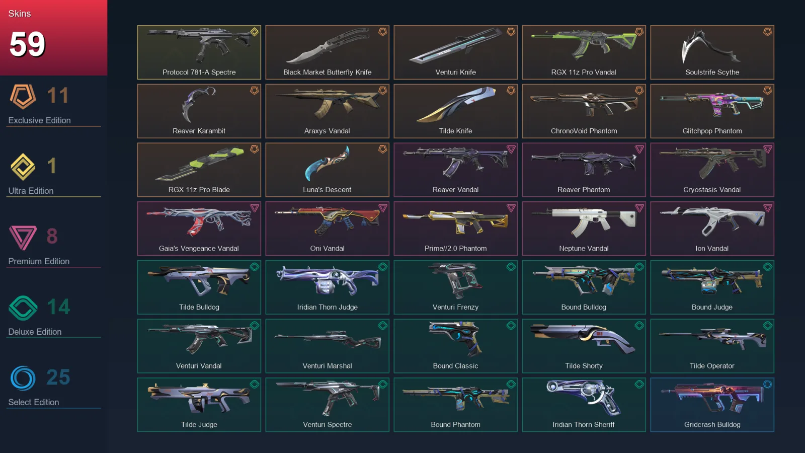 NA | Lv66 | Unranked | 59 Skin | 16 Agent | 41 Buddy