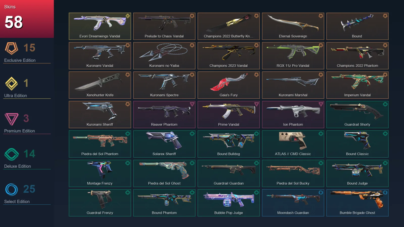 EU | Lv166 | Unranked | 58 Skin | 29 Agent | 90 Buddy