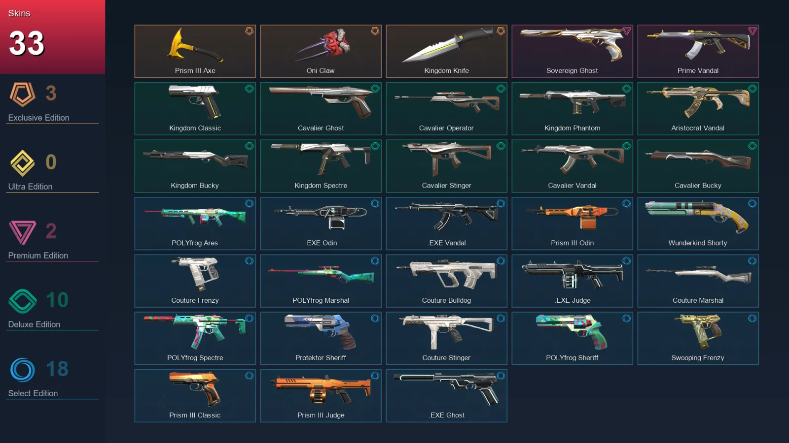 EU | Lv99 | Unranked | 33 Skin | 24 Agent | 61 Buddy — Valorant account