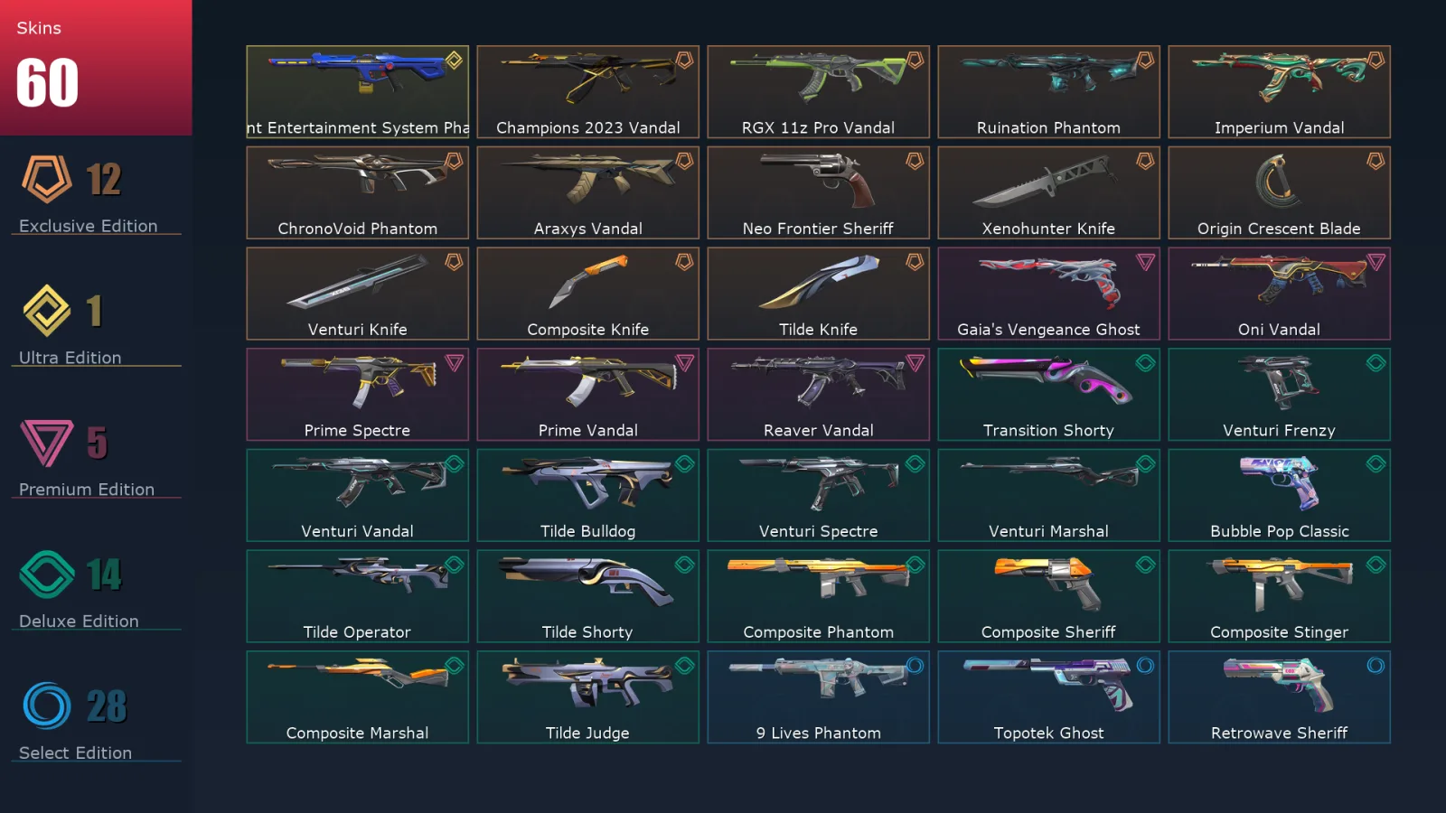 [Valorant] | EU | Level 194 | Gold 1 | 29 Agents | 60 Skins