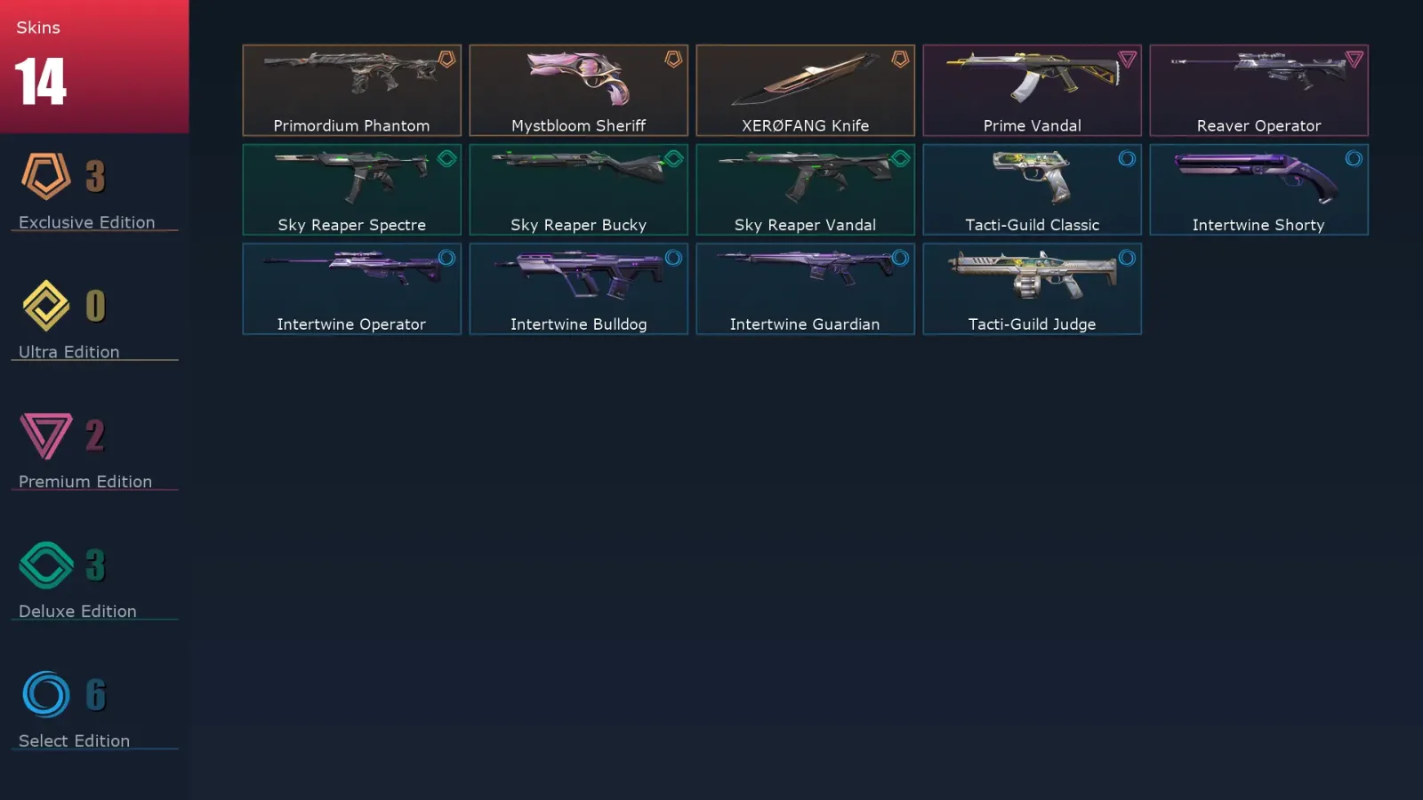 [Valorant] | EU | Level 25 | Diamond 2 | 9 Agents | 14 Skins