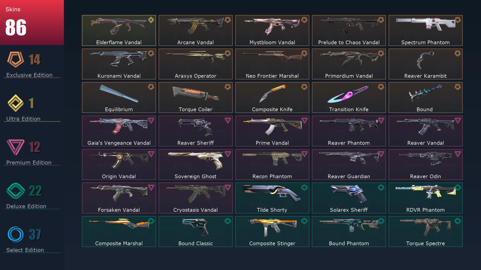 [Valorant] | EU | Level 307 | 29 Agents | 86 Skins