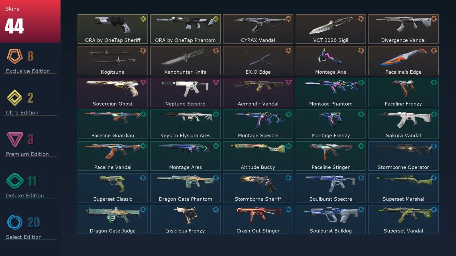 [Valorant] | EU | Level 36 | Platinum 3 | 13 Agents | 44 Skins — Valorant account