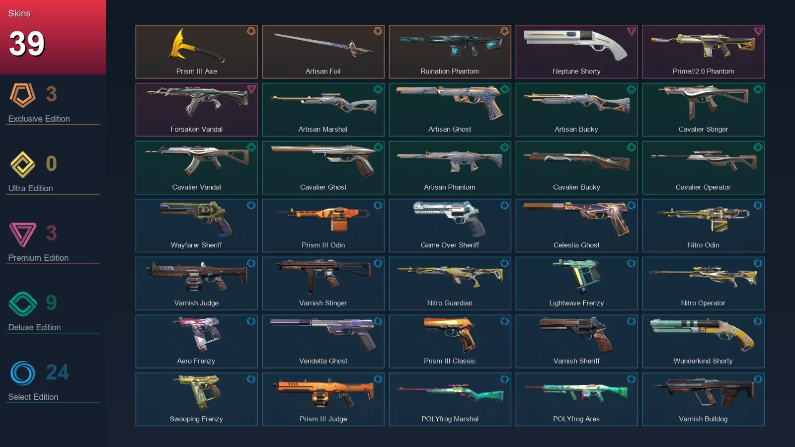 AP | Prism III Axe | Artisan Foil | Ruination Phantom | Neptune Shorty | 39 Skin | 27 Agent | 81 Buddy | Lv160