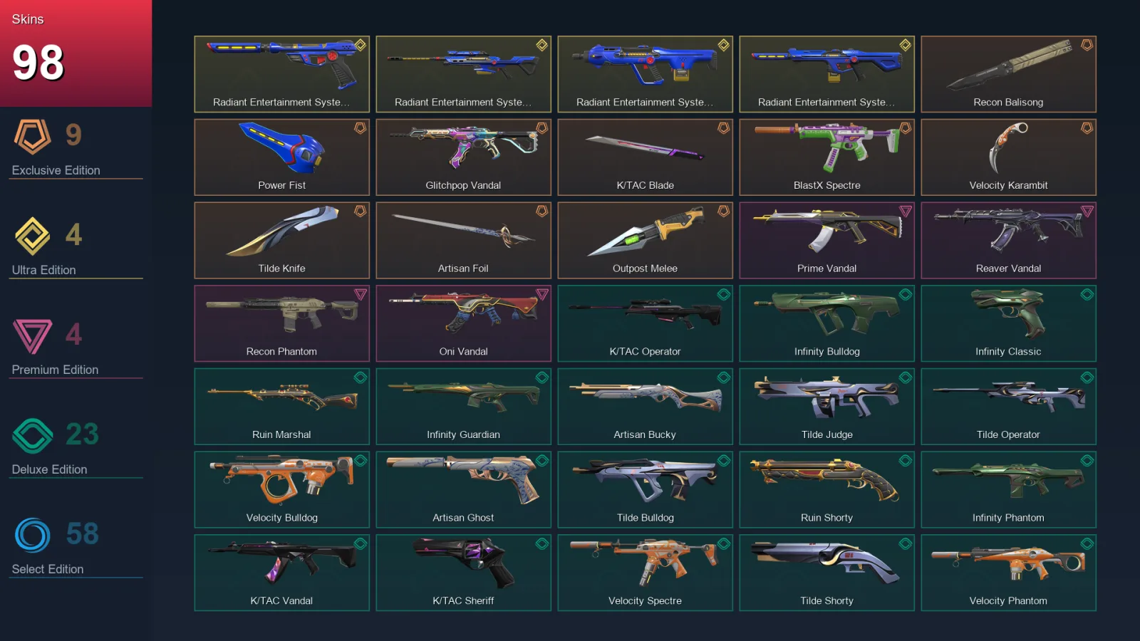 AP | Recon Balisong | Power Fist | Glitchpop Vandal | K/TAC Blade | 98 Skin | 24 Agent | 117 Buddy | Lv239