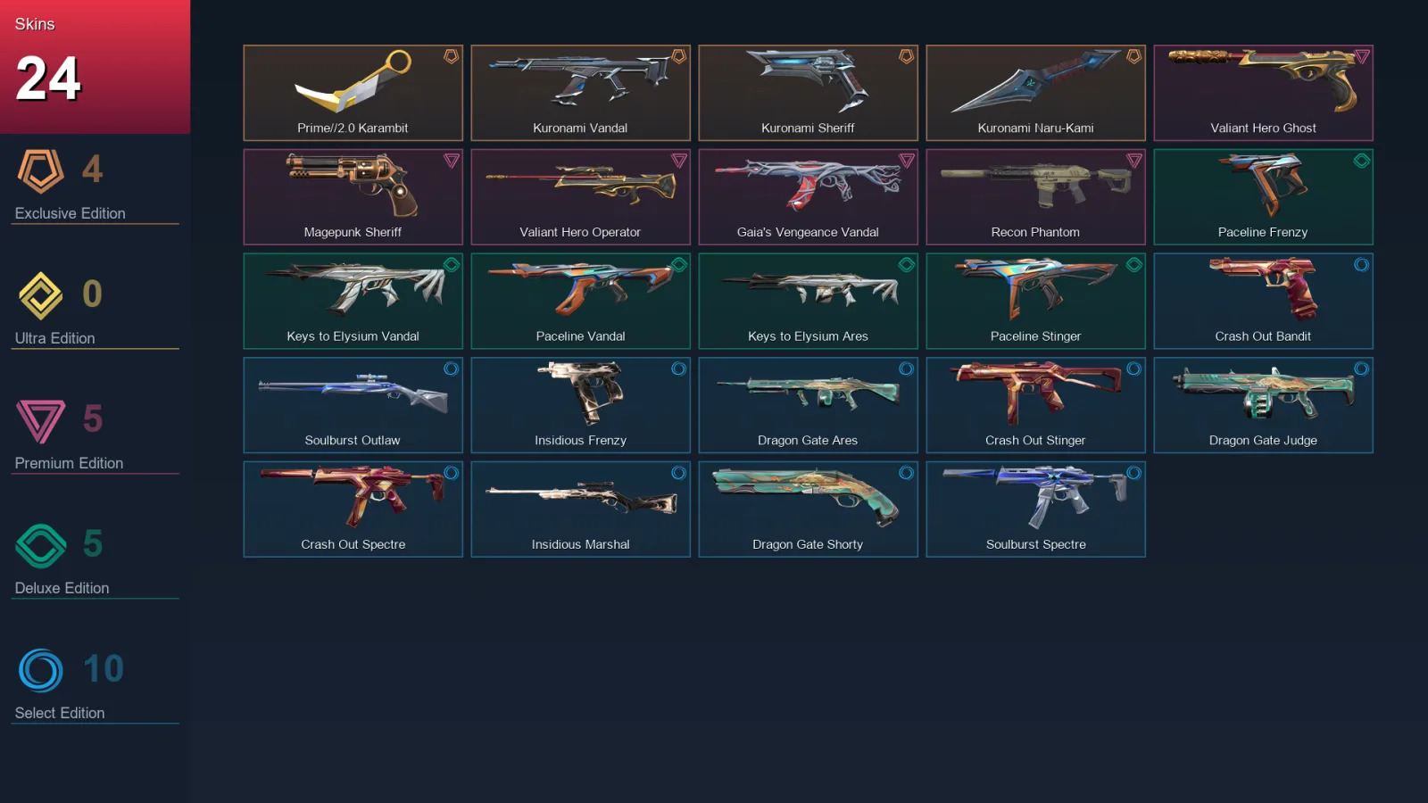 EU | Lv43 | Unranked | 24 Skin | 13 Agent | 23 Buddy