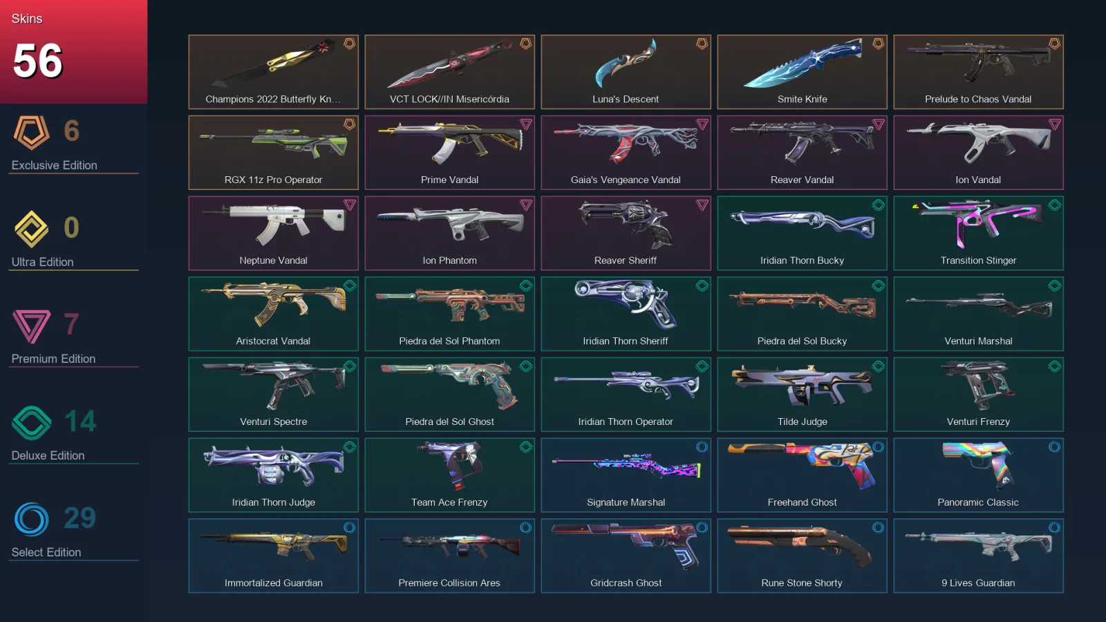 EU | Lv61 | Unranked | 56 Skin | 23 Agent | 37 Buddy — Valorant account