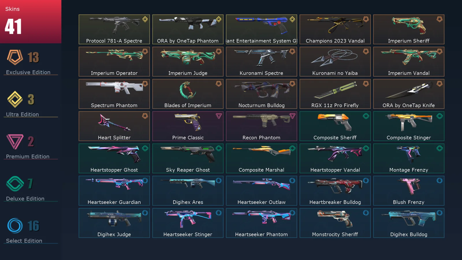 [Valorant] | EU | Level 87 | Platinum 1 | 27 Agents | 41 Skins