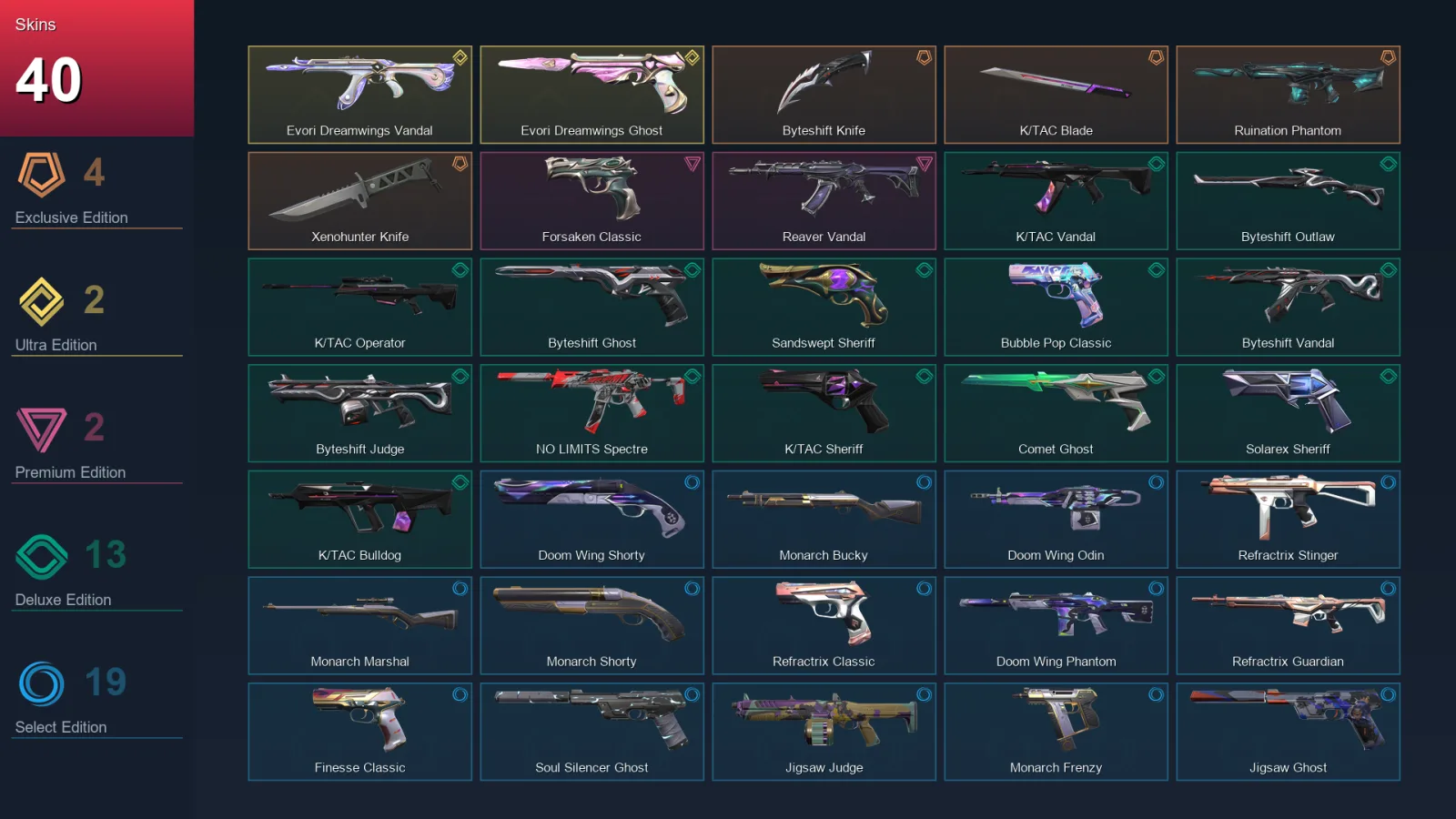 EU | Lv234 | Unranked | 40 Skin | 28 Agent | 106 Buddy