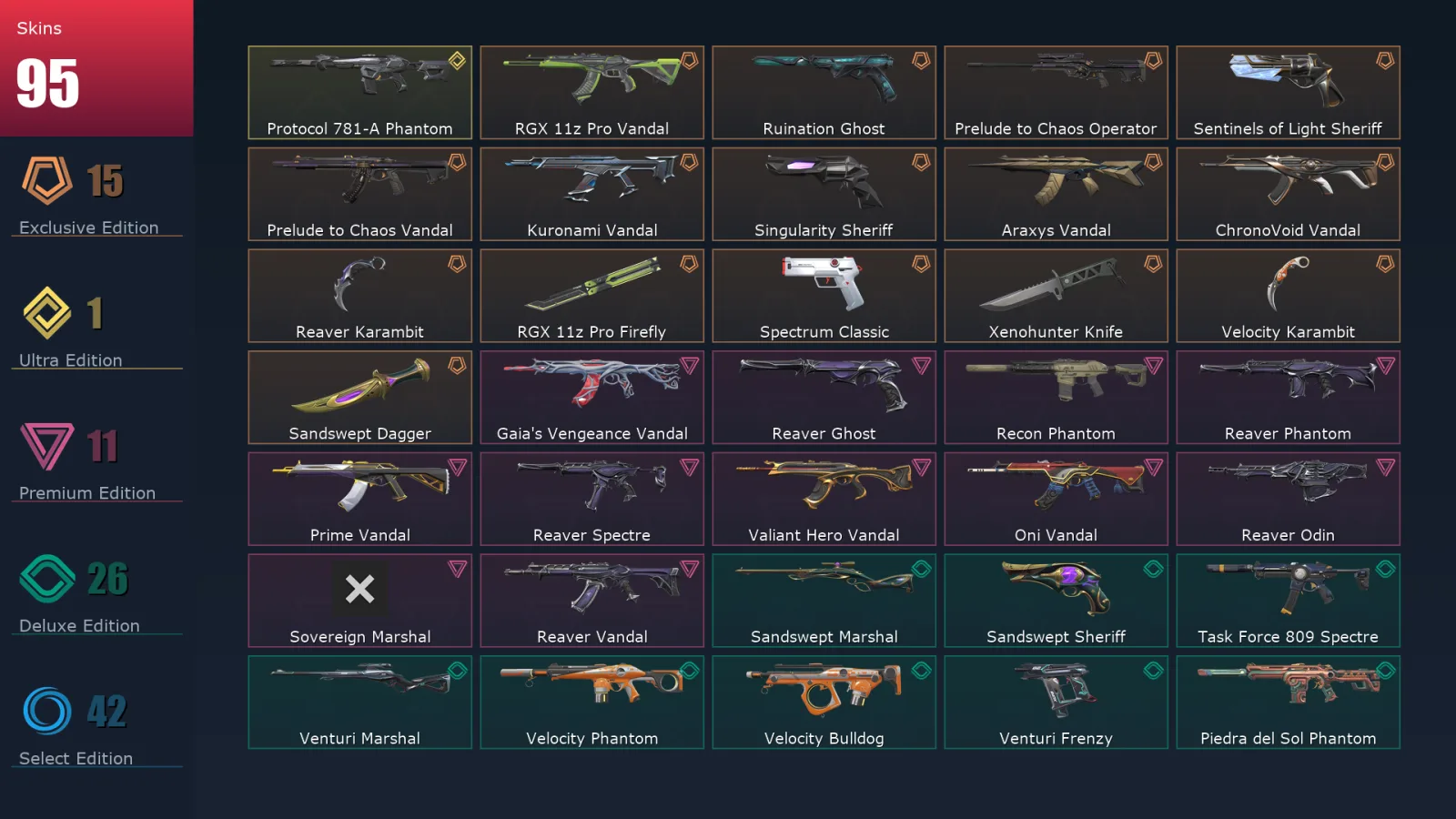 [Valorant] | EU | Level 341 | Ascendant 1 | 29 Agents | 95 Skins