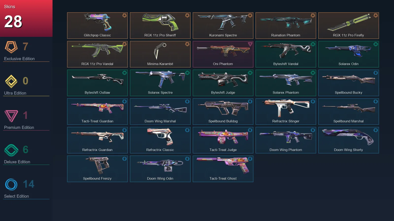 EU | Lv30 | Unranked | 28 Skin | 13 Agent | 19 Buddy — Tacti Treat Guardian