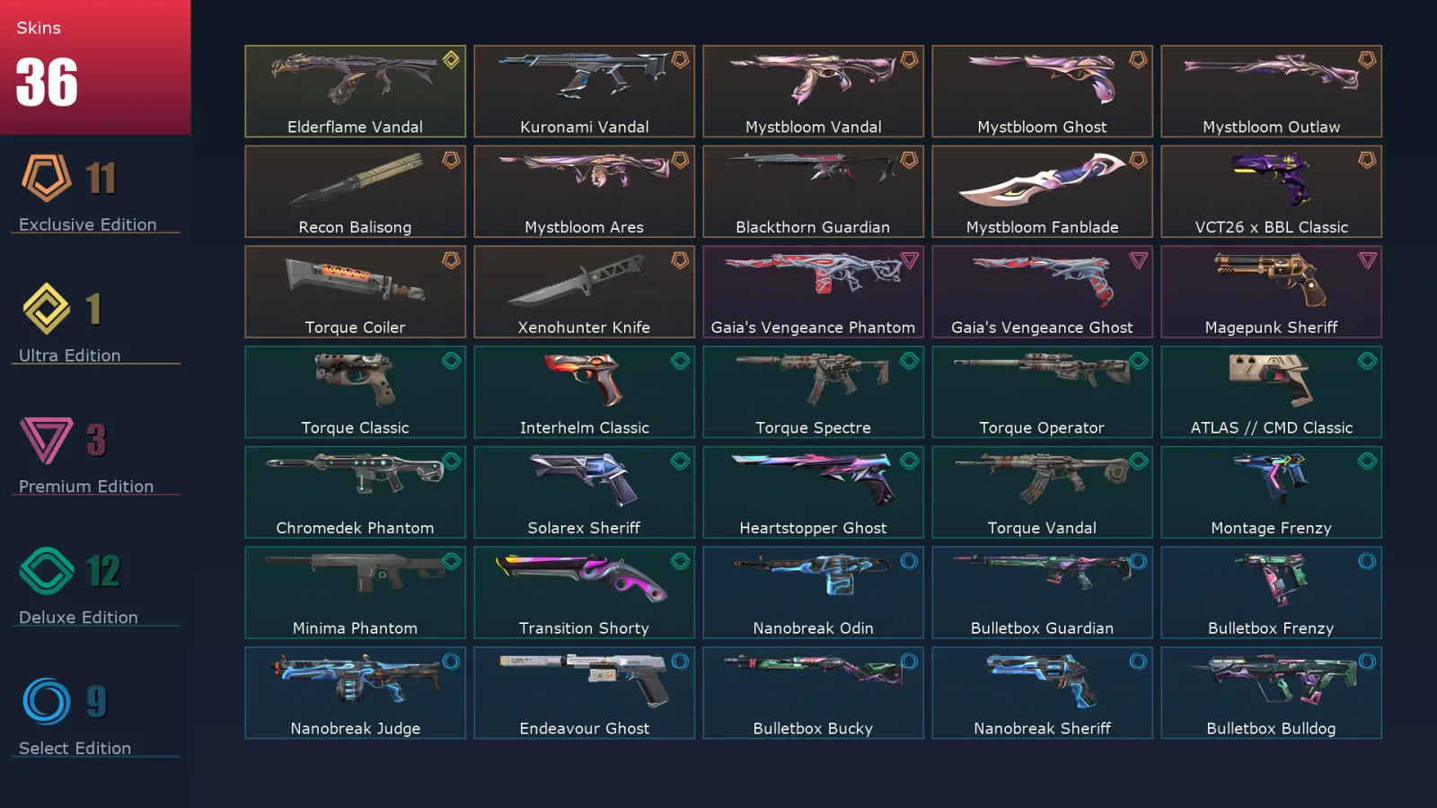 [Valorant] | EU | Level 193 | Platinum 1 | 29 Agents | 36 Skins