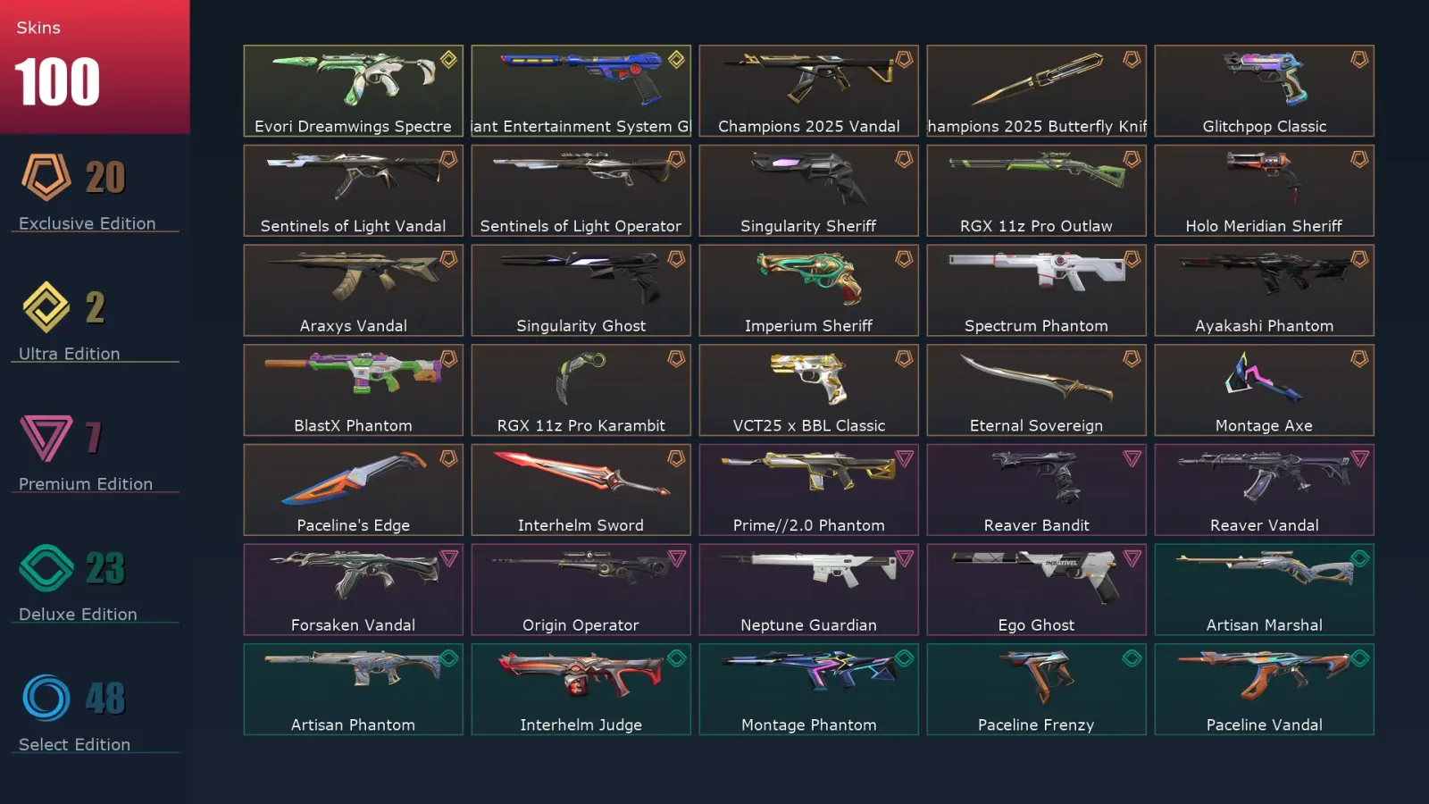 [Valorant] | EU | Level 187 | Silver 3 | 29 Agents | 100 Skins — Valorant account